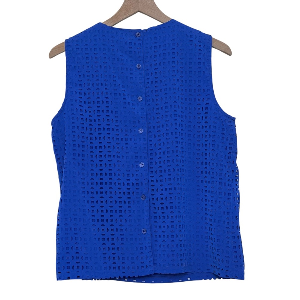 NWT Cynthia Rowley Laser Cut Geometric Sleeveless Top Blue Medium Modern Classic - Picture 4 of 6